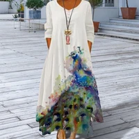 stylish robe dress long sleeve anti fade colorful butterflies print loose long dress maxi dress casual dress
