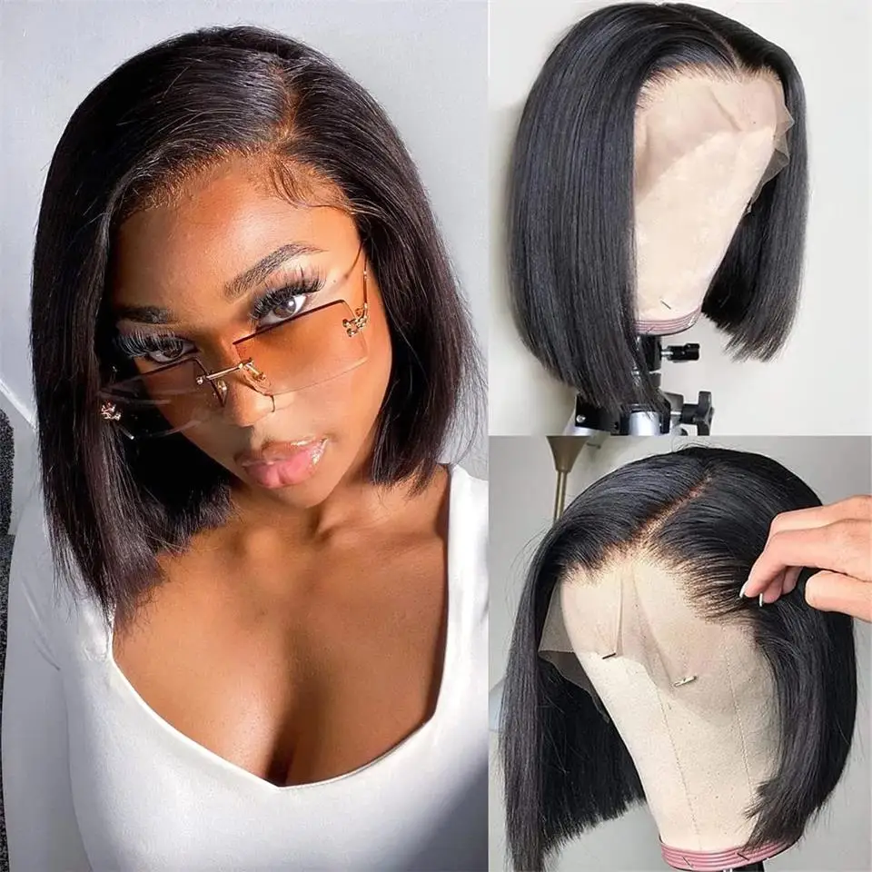 

Malasian Straight Bob Wig Preplucked with Baby Hair 4x4 Transparent Lace Closure Wig Bob Short Human Hair Wigs Smooth Remy Hair