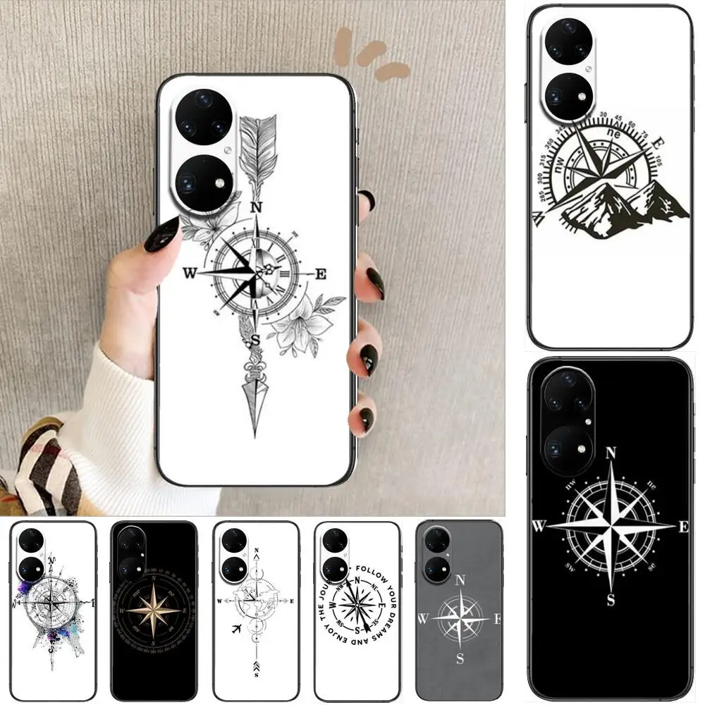 

Nautical compass logo Phone Case For Huawei p50 P40 p30 P20 10 9 8 Lite E Pro Plus Black Etui Coque Painting Hoesjes comic fas