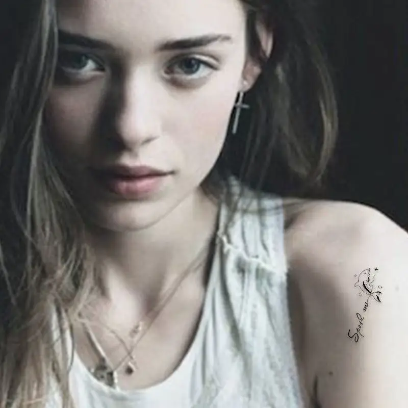 

Сексуальные Временные Тату-наклейки, английский питомец, тату-наклейки с дельфином, соком, водостойкие, стойкие, горячая девушка, искусстве...