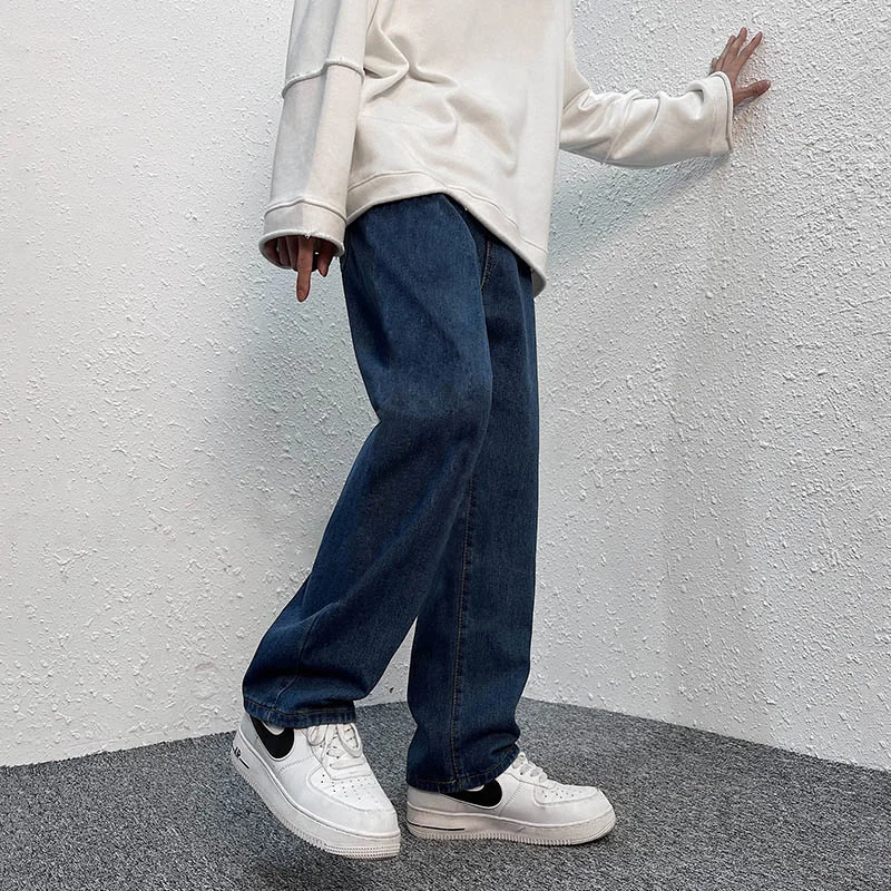 Black Grey/Blue Baggy Jeans Men Fashion Solid Color Casual Straight Jeans Men Streetwear Loose Hip Hop Denim Pants Mens Trousers