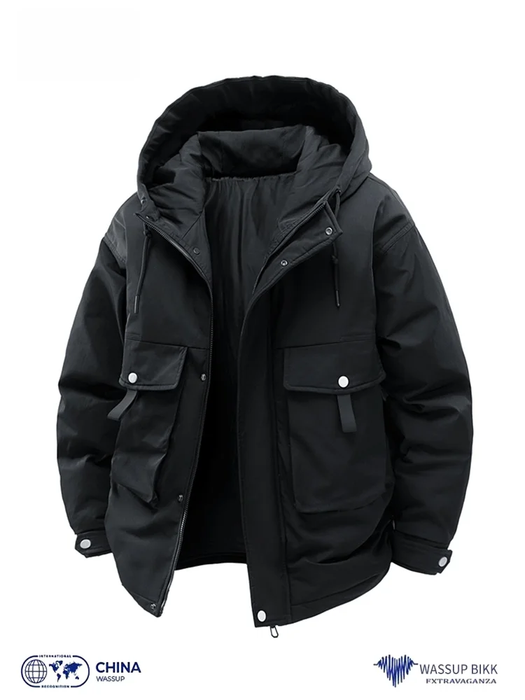 Wassup Bikk Hood Cargo Пуховик Мужская зимняя новая модная брендовая утолщенная теплая