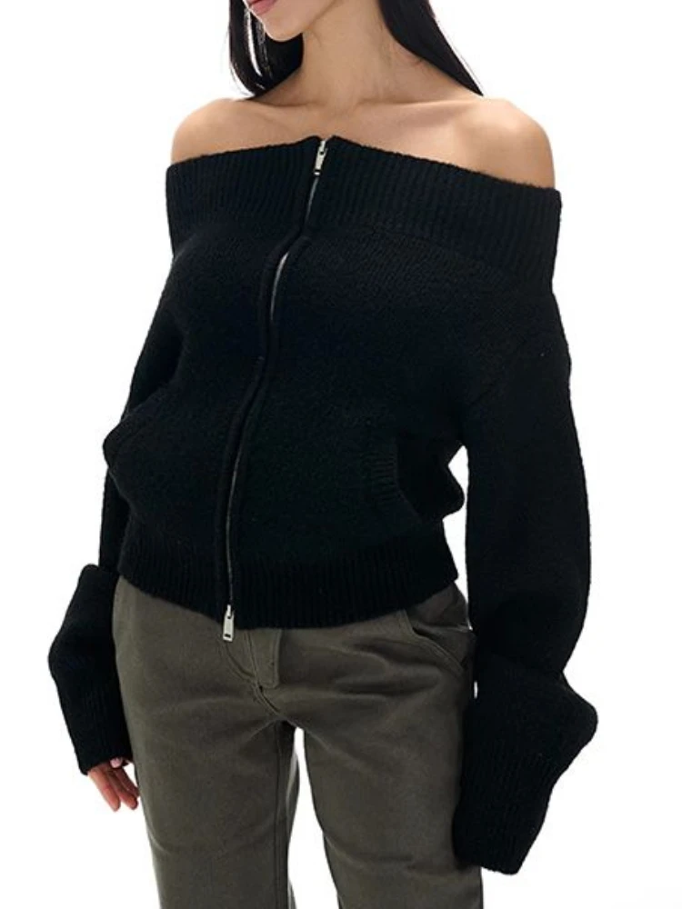 Сексуальные вязаные кардиганы с вырезом на шее осенние винтажные универсальные