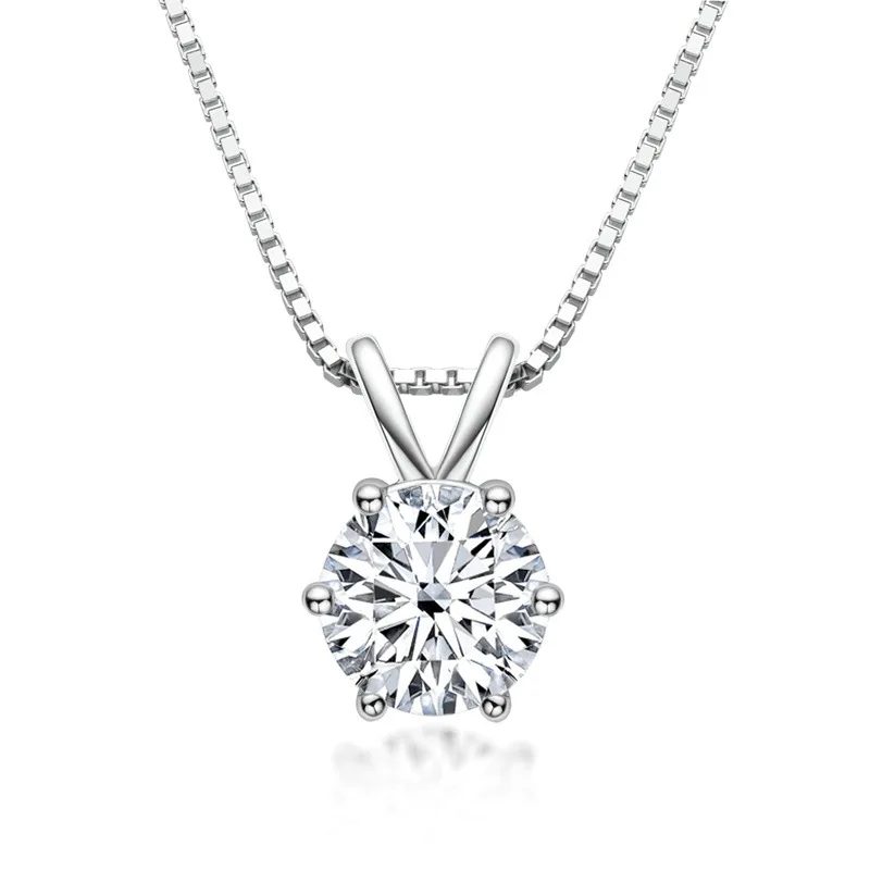 

925 Silver Necklace Pendant Round Cut 1.0ct D Color White Moissanite Pass Diamond Test for Women Elegant Necklace