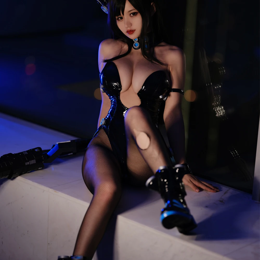 Соблазнительный комбинезон Reika Shimohira Bunny Girl черный кожаный Zentai полный комплект