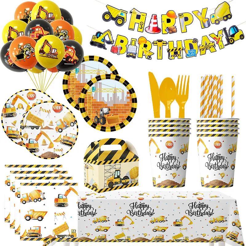 Новые строительные украшения для дня рождения посуда чашки набор тарелок