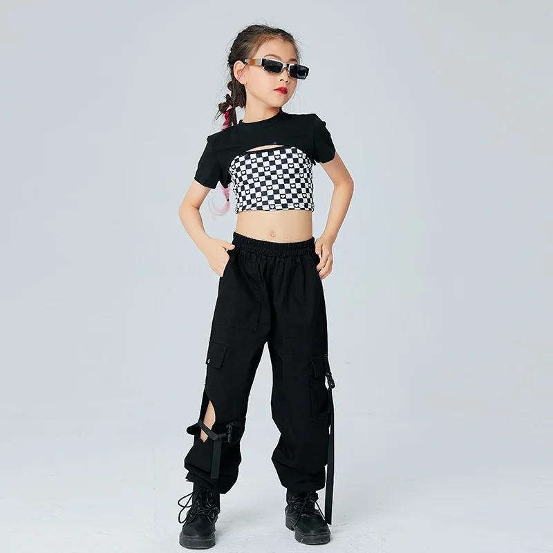 

2022 джазовые современные танцевальные костюмы, укороченные топы, свободные брюки, костюм для девочек, одежда для бальных танцев в стиле хип-хоп, Rave, уличная одежда DQS9664
