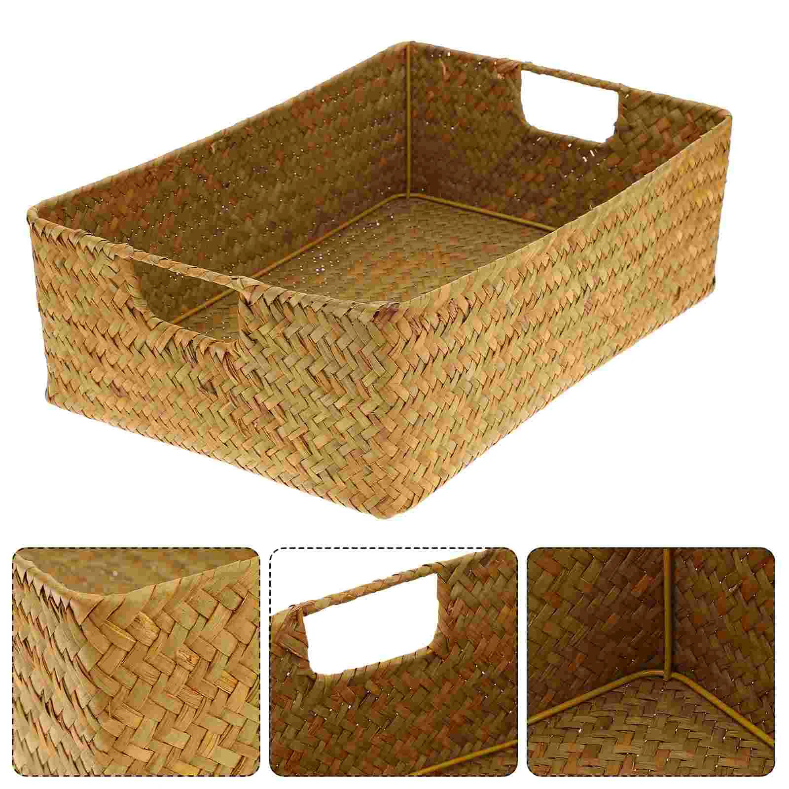 

Basket Storage Baskets Wicker Woven Seagrass Rattan Organizer Fruit Bins Bin Hamper Seaweed Large Rectangular Serving Box