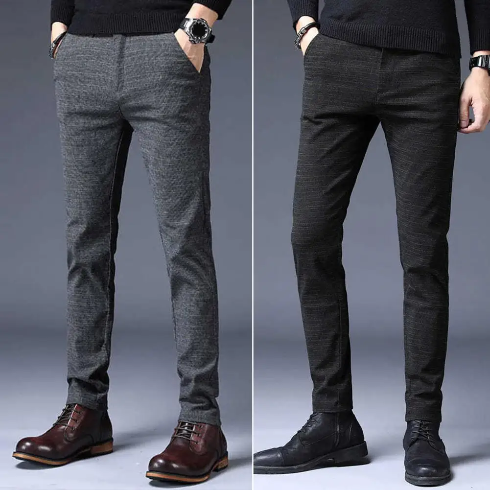 

Stylish Men Trousers Mid Rise Male Long Pants Loose Pure Color Trousers
