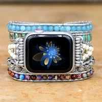 bohemian weave watch strap 38 41mm 42 45mm women boho bracelet fit for apple watch mixed agate color stones jewelry belt gifts