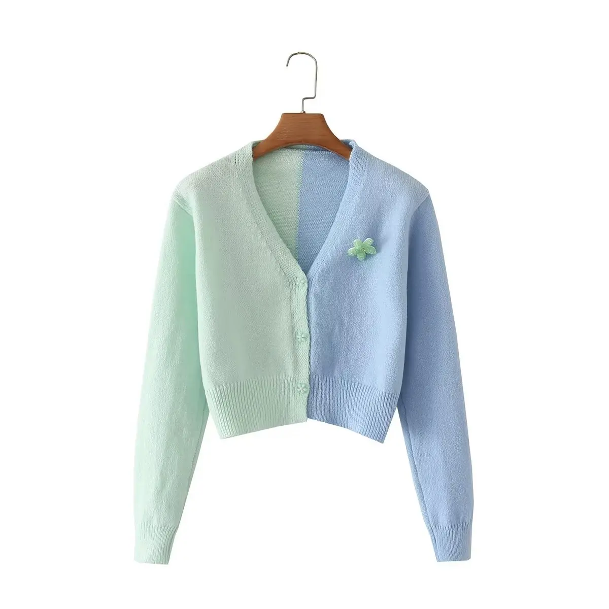 

Женский трикотажный кардиган с V-образным вырезом и длинным рукавом