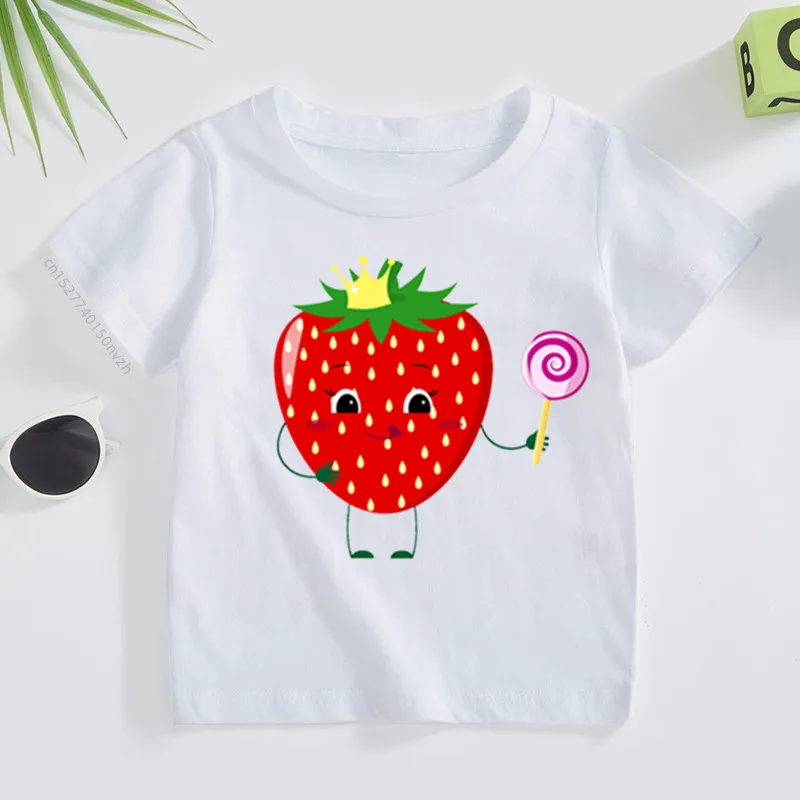 

Kawaii Children Clothing Tshirt Boys T Shirts Cute Strawberry Cartoon T-shirts Tops For Girls Shirts Kids Short Sleeves
