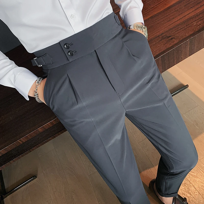 

2023 British Fashion High-waisted Design Business Formal Social Suit Pants Male Fall Casual Slim Party Wedding Trousers L40