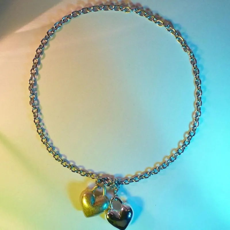 

Ожерелье LONDANY, Золотая и серебряная контрастная металлическая цепочка, ожерелье с двойной подвеской love, ювелирные изделия, ожерелье с подвеской love.
