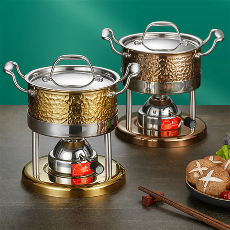 

Inflatable Butane Gas Boiler Outdoor 304 Stainless Steel Single Mini Chinese Hot Pot gold Hammer Pattern Mobile Hot Pot Stove