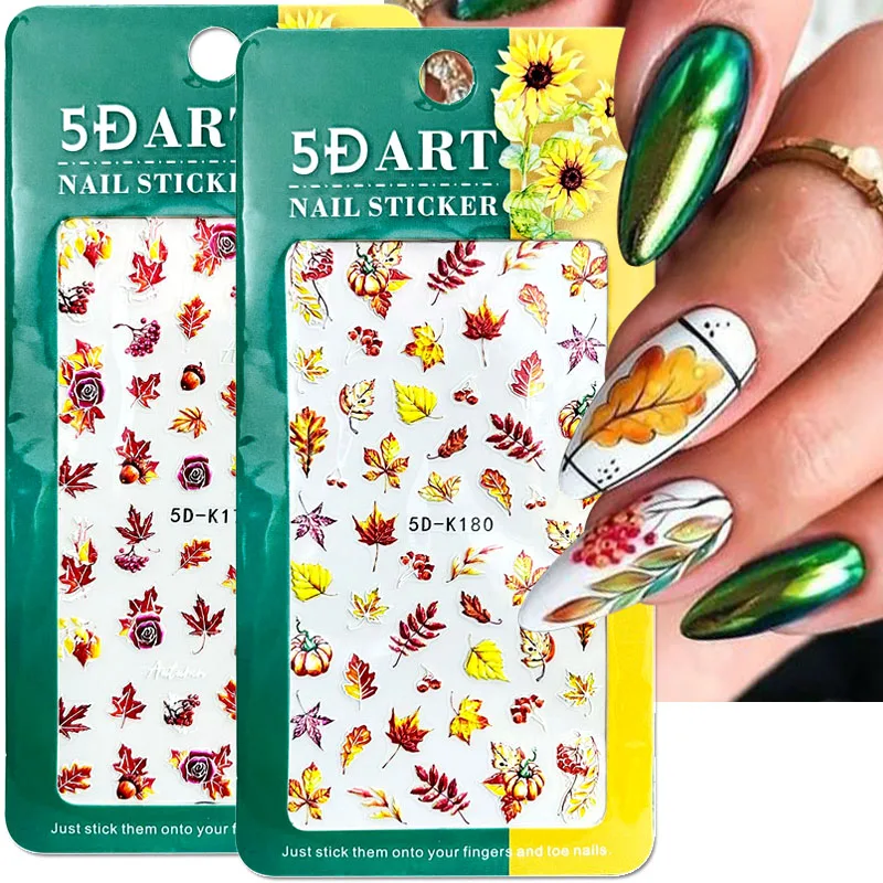 

5D Fall Nail Stickers Maple Leaf Autumn Nail Decals Thanksgiving Nail Art Stickers Gold Fall Leaves Nail Design Nail Supplies