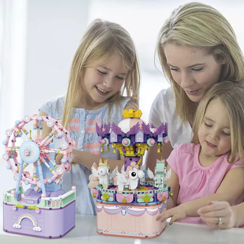 Микро строительное колесо карусель кирпичи вращающийся музыкальный аккордеон