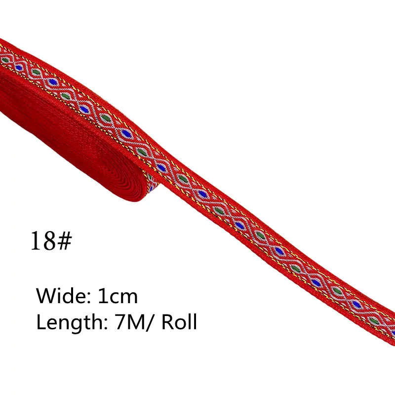 1cm Embroidery Vintage Ethnic Polyester Ribbon Lace Accessories Flower Trim DIY Clothes Bag Dress Decoration 7m/roll - купить по