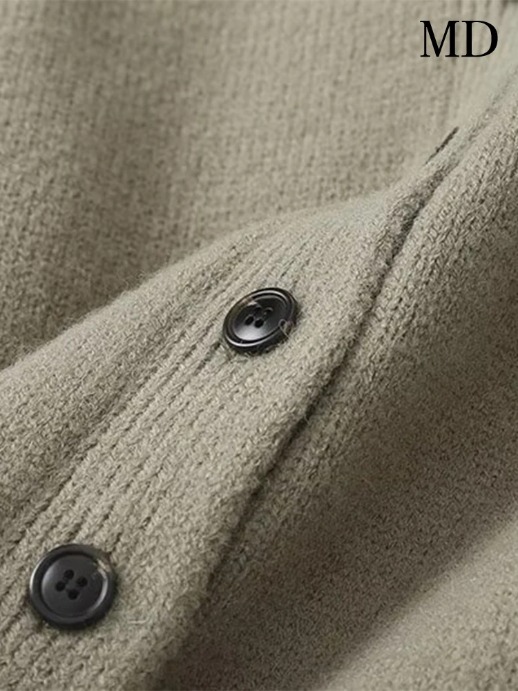 MD женская мода сплошной цвет простой ниши вязать круглый вырез с длинными