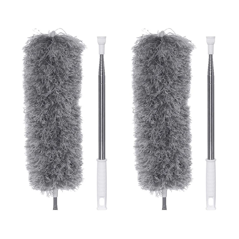 

2X Microfiber Dusters For Cleaning With Telescoping Extension Pole Scratch-Resistant Cover, Bendable, Washable