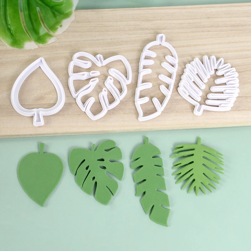 

4pcs Tropical Leaves Embossing Mold Plastic 3D Plant Leaf Cookie Plunger Cutter Pastry Cake Decorating Tool Fondant Baking Mould