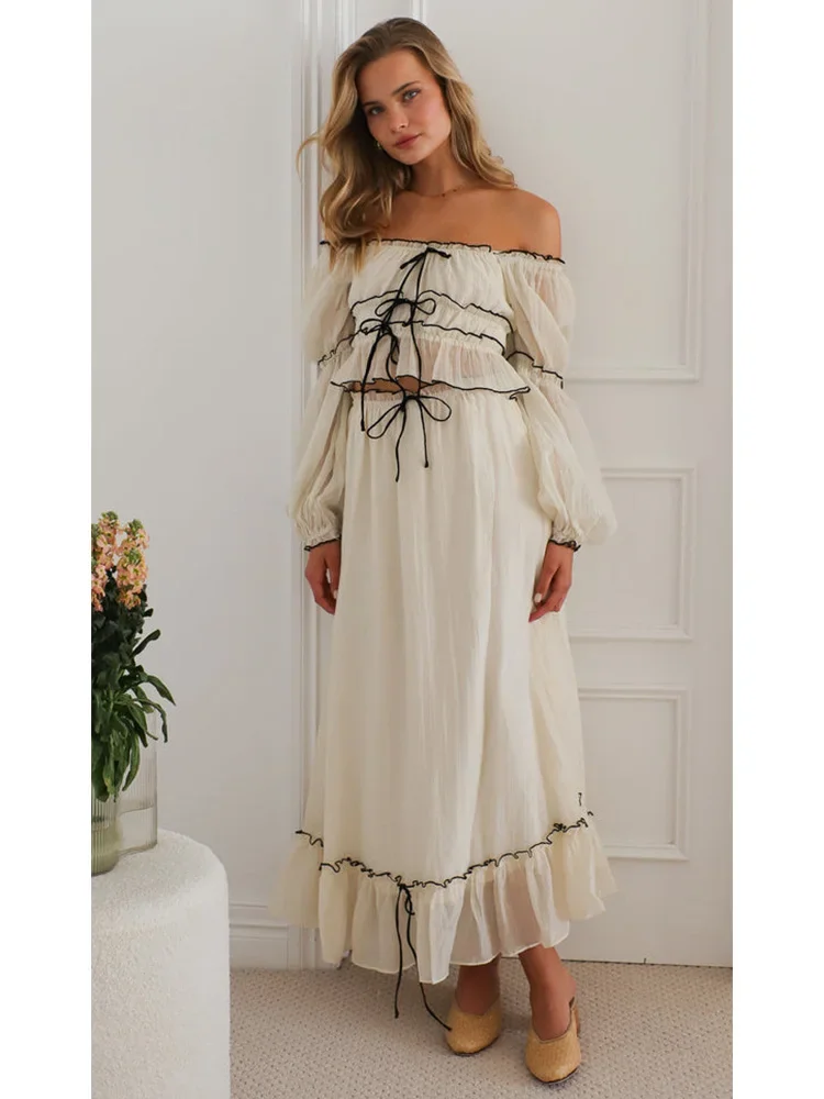 Летнее женское платье с открытыми плечами 2025 г. пляжное повседневное