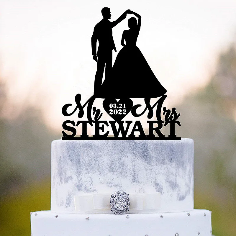 

Mr And Mrs Cake Topper Bride And Groom Dancing Silhouette Wedding Cake Topper Personalized Est Date Last Name Classical Acrylic