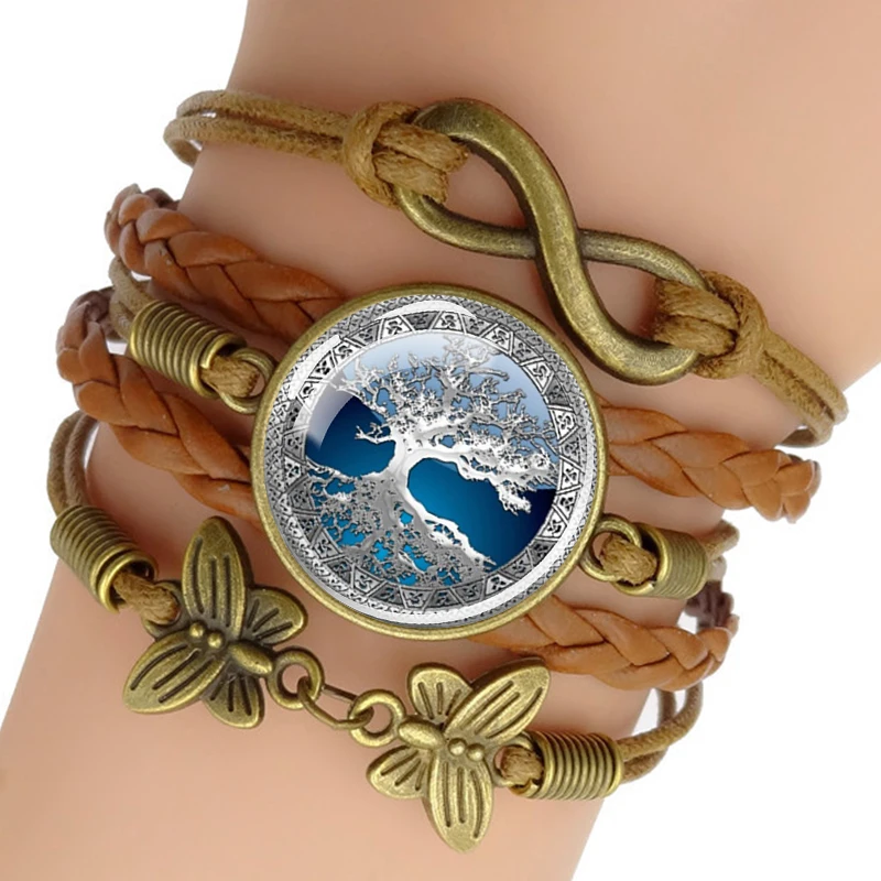 

Tree of Life Multilayer Braided Bracelet Glass Cabochon Charm Bracelet for Men Women Life Tree Jewelry