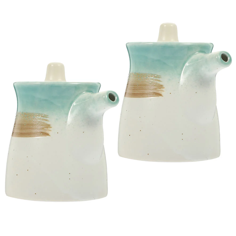 

2 Pcs Soy Sauce Pot Vinegar Ceramic Bottles Dispenser Jar Cooking Jars Ceramics