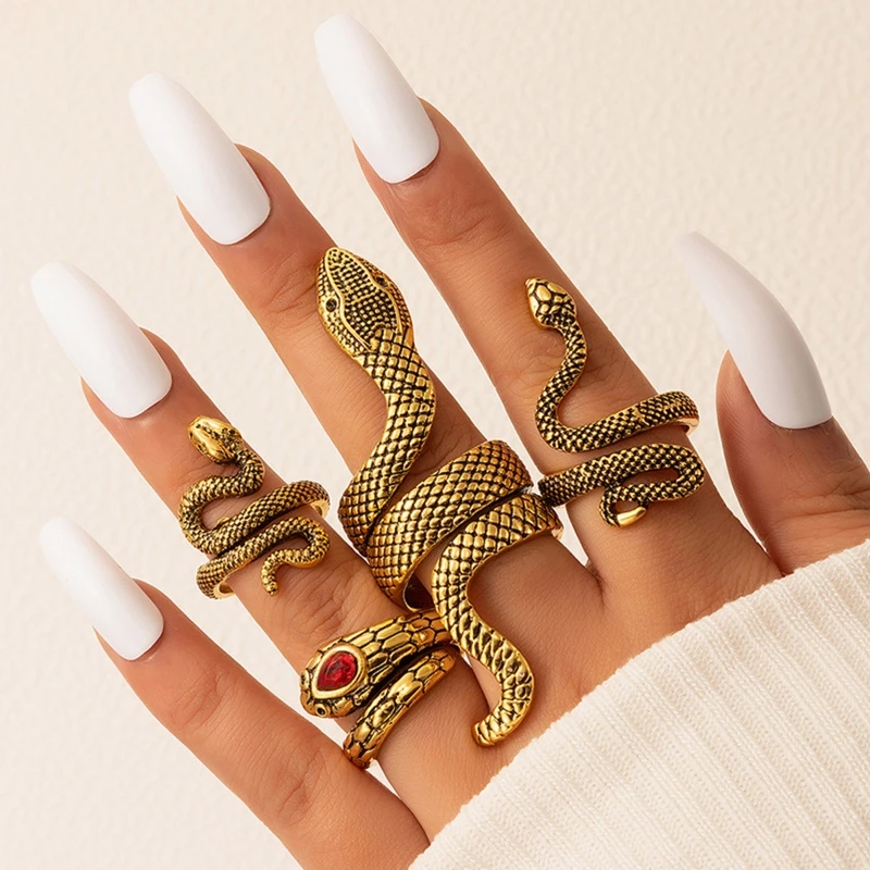 

4 Pcs Fashion Animal Rings Snake Rings for Women Snake Ring Vintage Jewelry Rings for Men Adjustable Size