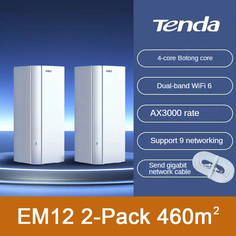 Tenda EM12 AX3000 Wifi6 Mesh Router Gigabit Hearty Whole Home 5G 2402Mbps Wi-Fi6 System High-speed Experience Coverage 5500 FT
