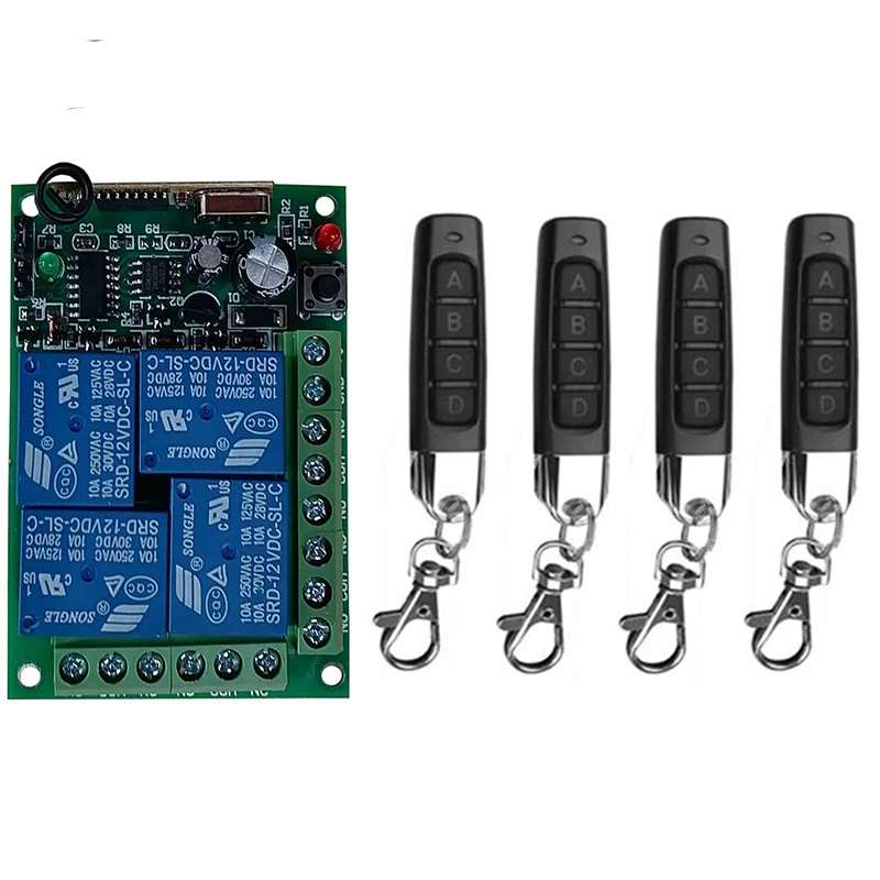 Smart Multiple DC 12V 24V 10A 433MHz 4CH 4-канальное беспроводное реле RF пульт дистанционного