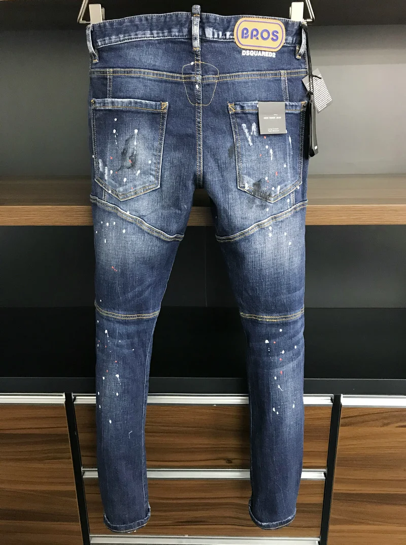 New Men's Dsquared2 Buttons Jeans Ripped For Male Skinny  Pants Men's Denim Trousers Top Quality Slim Jeans A399