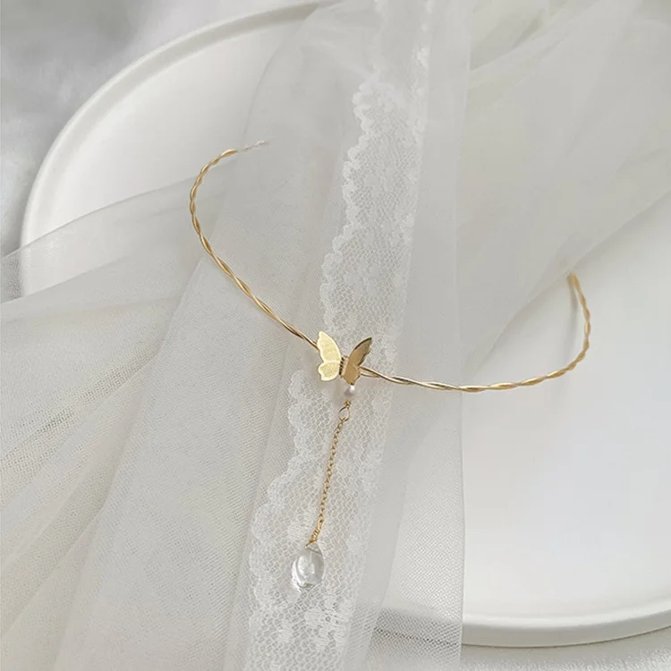 

цепочка на шею женская бижутерия 2022 чокер нКорейская мода ожерелье с подвеской-бабочкой для женщин модная металлическая цепочка с геометри...