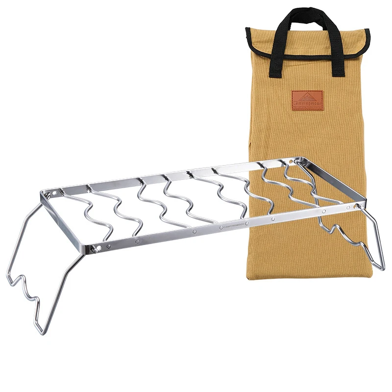 Portable Foldable Stove Bracket Net Lengthen and Height Adjustable Height Stainless Steel Stove Holder Net with Storage Bag