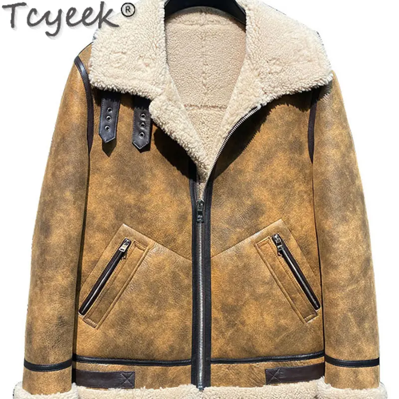 

Tcyeek Winter Leather Fur Coat Men Natural Sheepskin Fur In One Fur Coat Thick Warm Male Genuine Leather Jacket Chaquetas FCY
