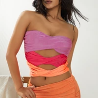 y2k fashion womens summer crop tops mini clubwear bandeau sexy sleeveless ruched colorful patchwork tube tops