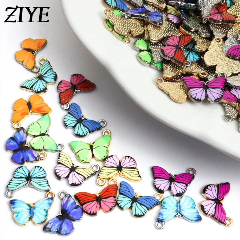 

10pcs Colorful Butterfly Charms Pendant Necklaces Keychain Cute Earrings DIY Handmade Accessories Creative Findings Metal Crafts
