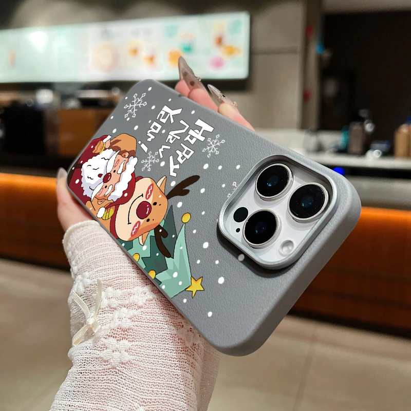Рождественский чехол с изображением Санта-Клауса и лося-оленя для iPhone 16 Pro Max