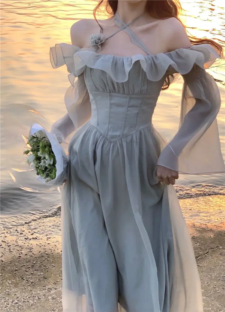 

Женское шифоновое платье с завышенной талией, повседневное свободное винтажное платье мини в Корейском стиле, осень 2022