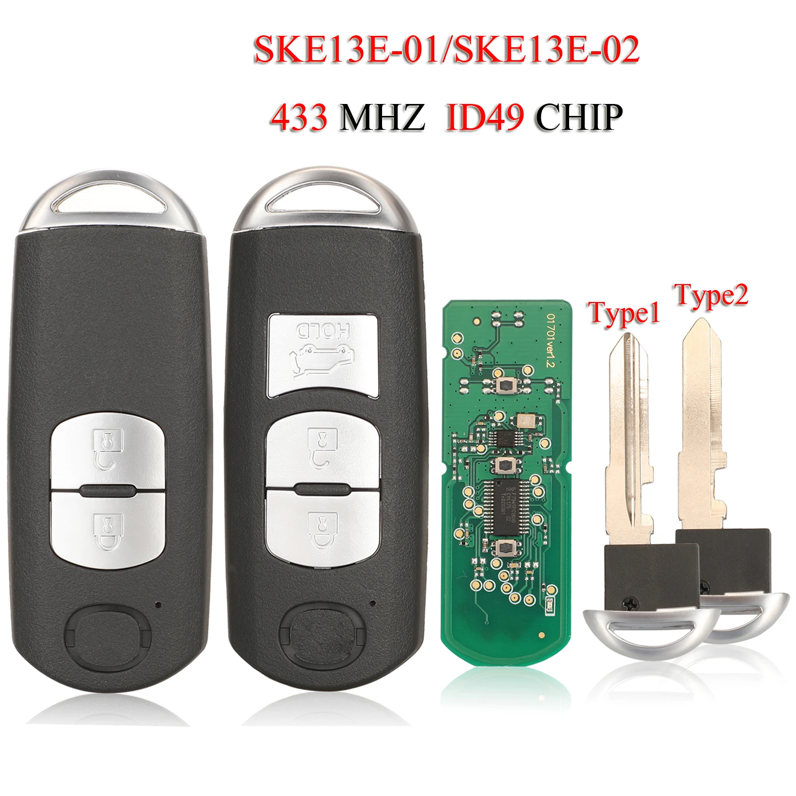 

jingyuqin SKE13E-01 SKE13E-02 Remote Smart Car Key For Mazda CX-3 CX-5 Axela Atenza 433Mhz ID49 Chip 2/3Buttons Remote Control