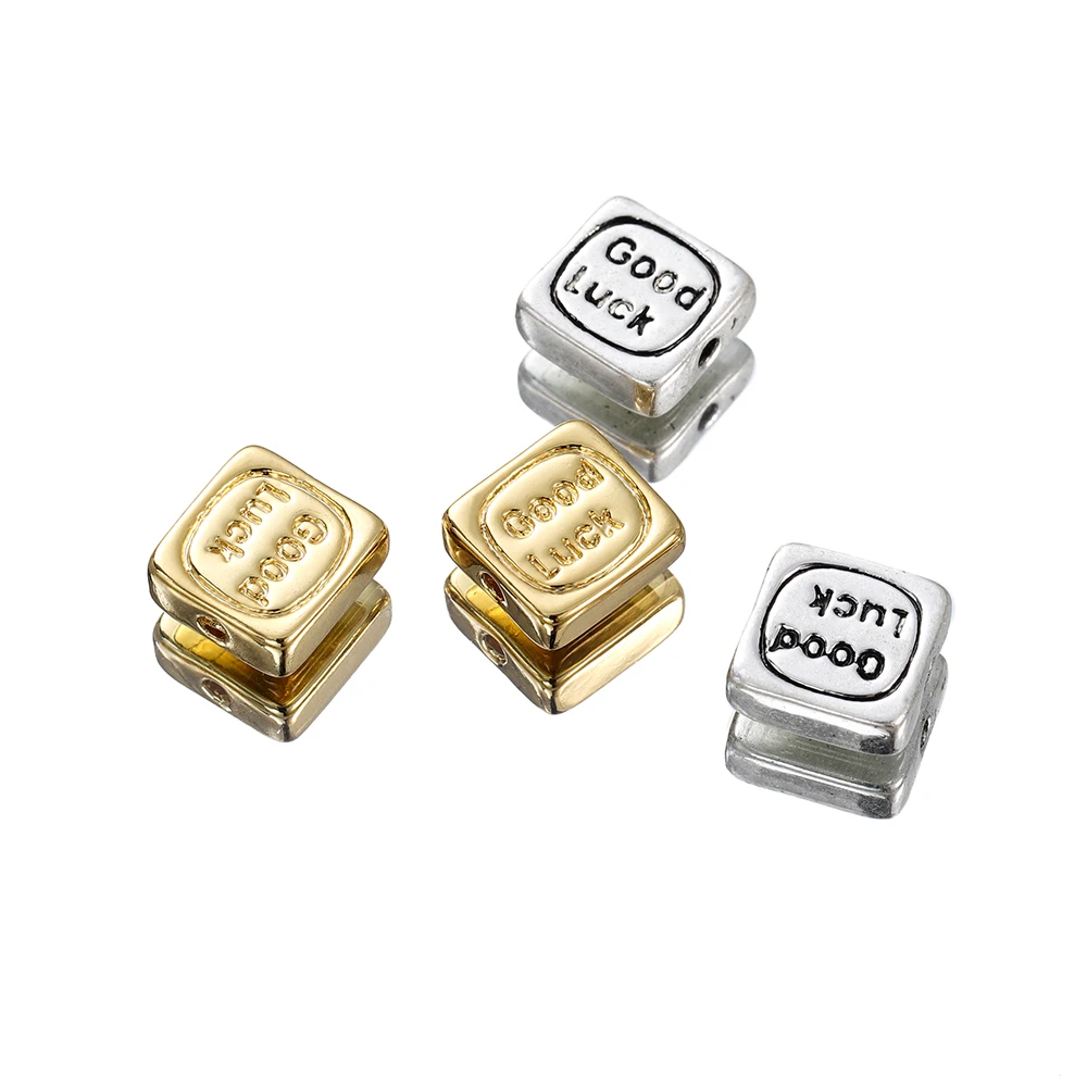 2 шт./Лот 18K позолоченная латунная этикетка на удачу ожерелье кулон квадратный