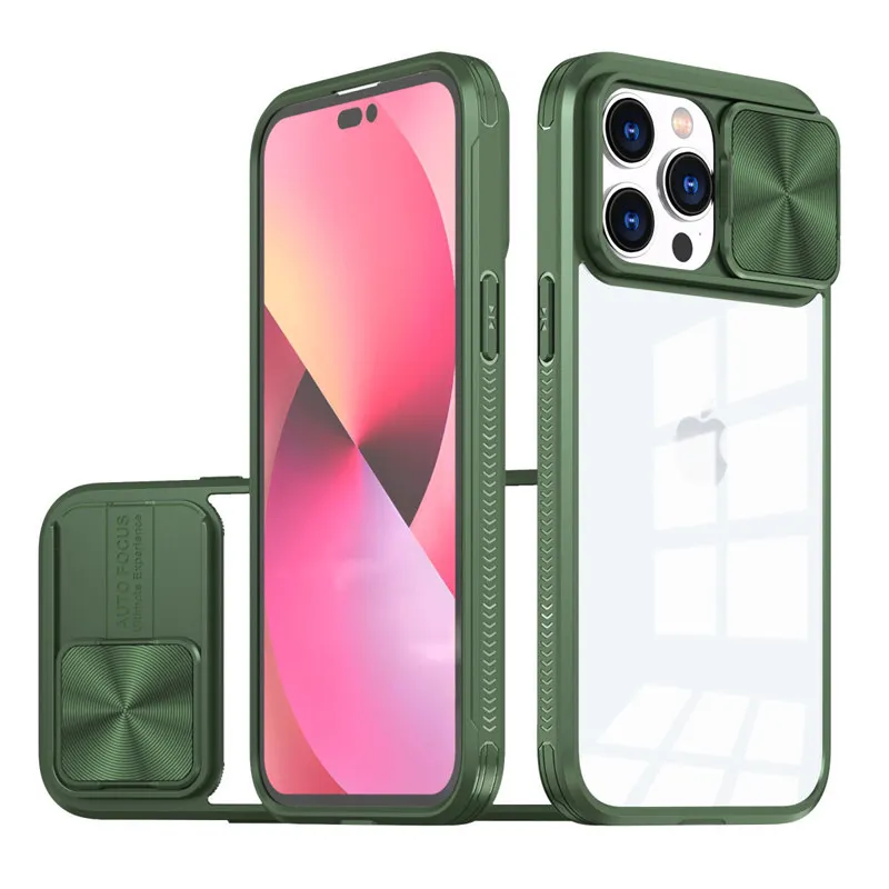 

Slide Camera Lens Protection Phone Case For iPhone 14 12 11 13 Pro Max XS Max XR X Soft Liquid Silicone Shockproof Clear Cover