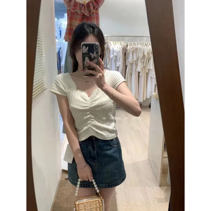 

Short Pit Stripe Flying Sleeves Slim Short Sleeve Top