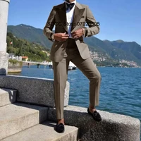 luxury mens suit slim fit 2 piece set lapel collar 1 button wedding groomsmen tuxedo setelan blazer pria
