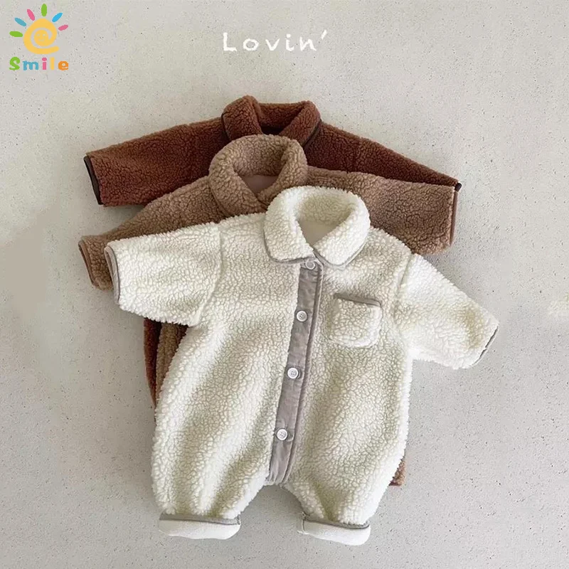 

New Baby Winter Spring Autumn Clothes Infant Clothes for Girl Boy Soft Fleece Romper Jumpsuit Baby Solid Color Romper 6-24Months