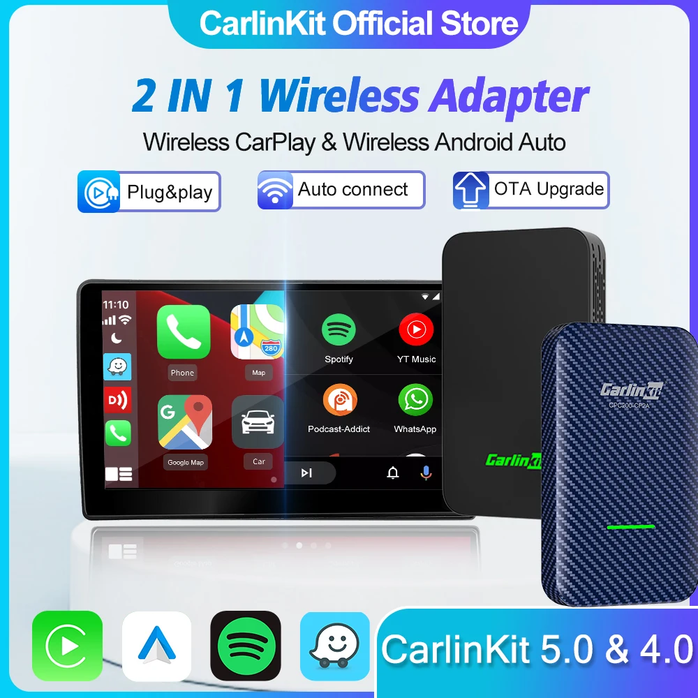 

Portable CarPlay Android Auto Wireless Adapter Smart 2 In 1 Ai Box WiFi Bluetooth Auto Connect Online Upgrade CarlinKit 5.0 &4.0