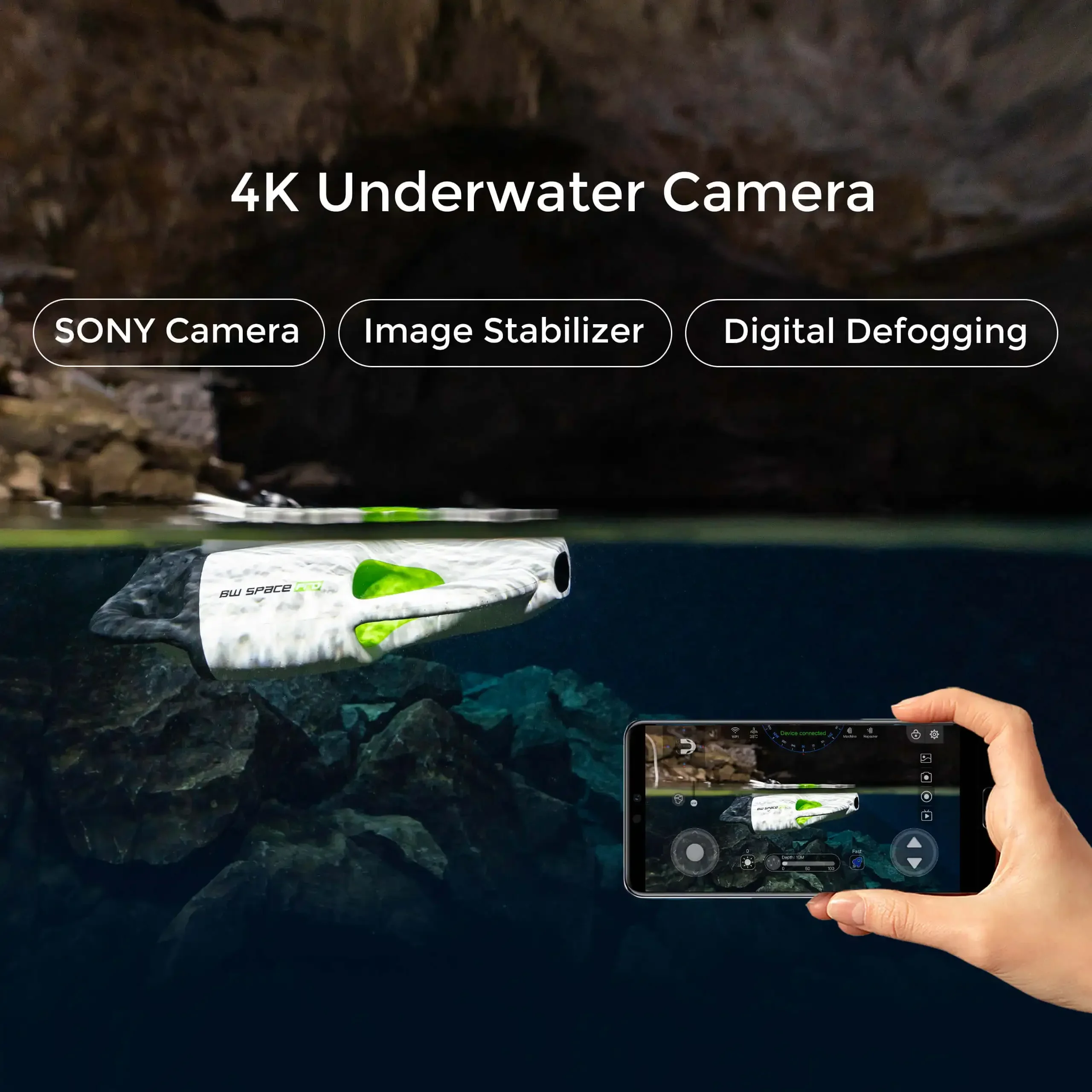 Фото Подводный дрон oucan Robot 100M ROV BW Space Pro с камерой 4K UHD, дистанционным управлением и стабильной передачей сигнала, радиоуправляемая подводная лодка №5