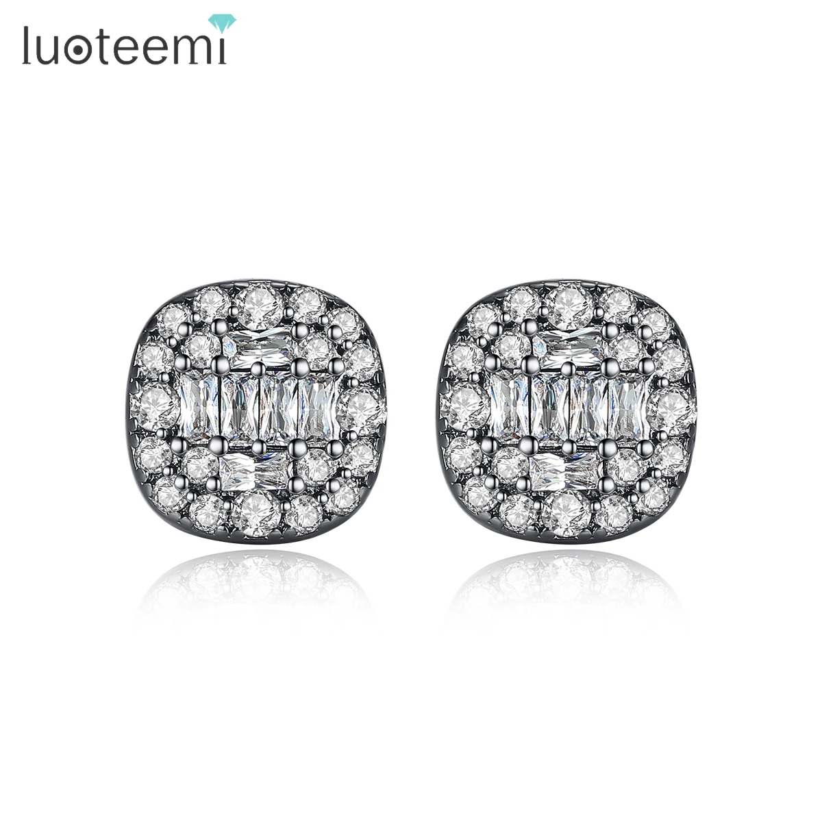 

LUOTEEMI Trendy Square Stud Eearrings for Women Girls Wedding Engagement with Shiny Cubic Zircon Fashion Jewelry Gift Orecchini