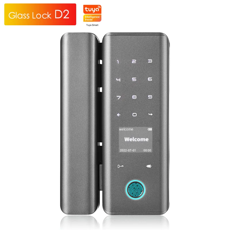

Tuya APP Smart Fingerprint Card Password NFC Automatic Lock With Key For Home Office Frameless Frame Glass Push Sliding Door